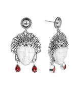 SE-5638-CO3 Sterling Silver Earring With Bone Face, Garnet Jewelry Bali Designs Inc